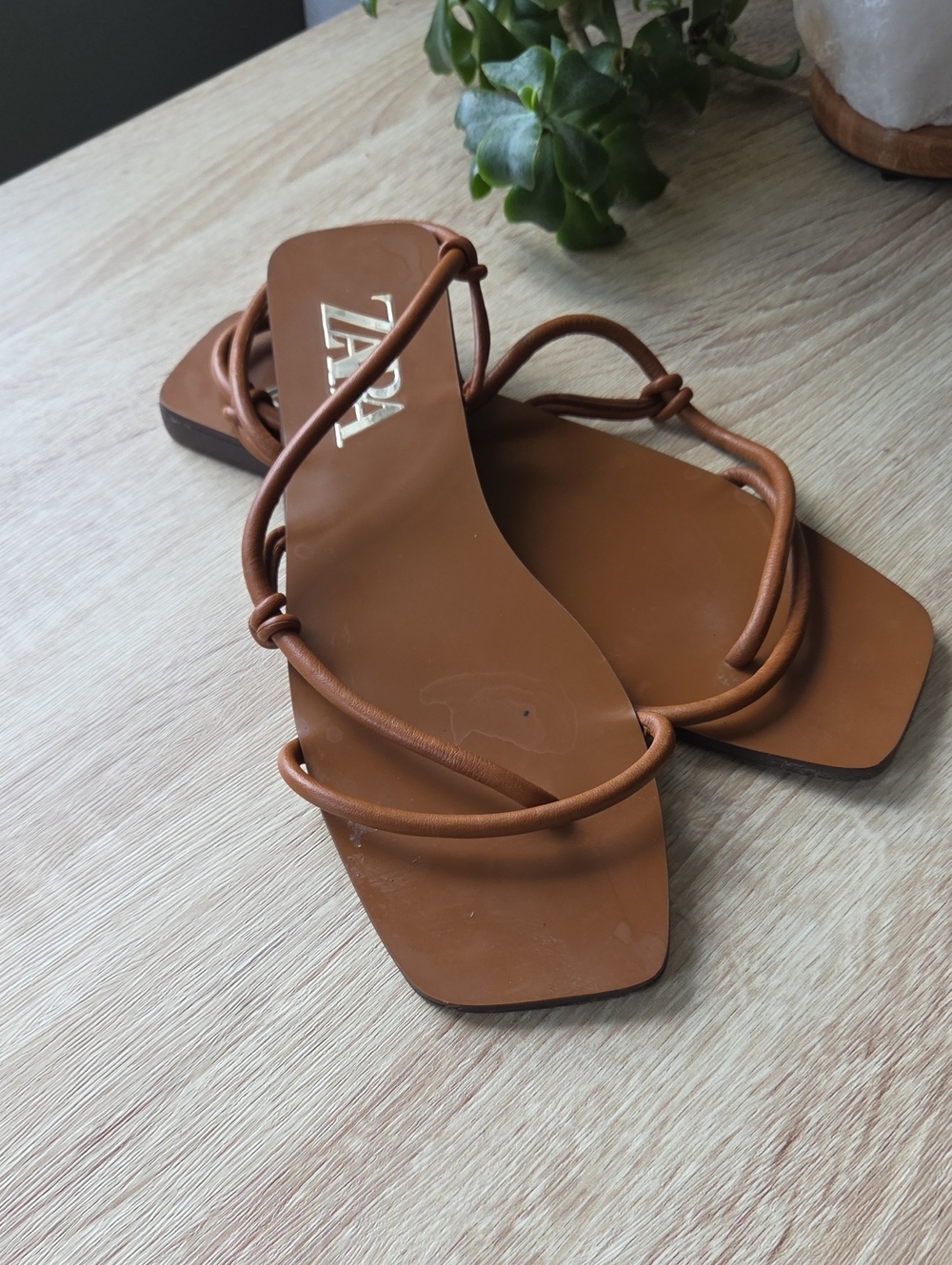 Zara Brown Strappy Flat Sandals
